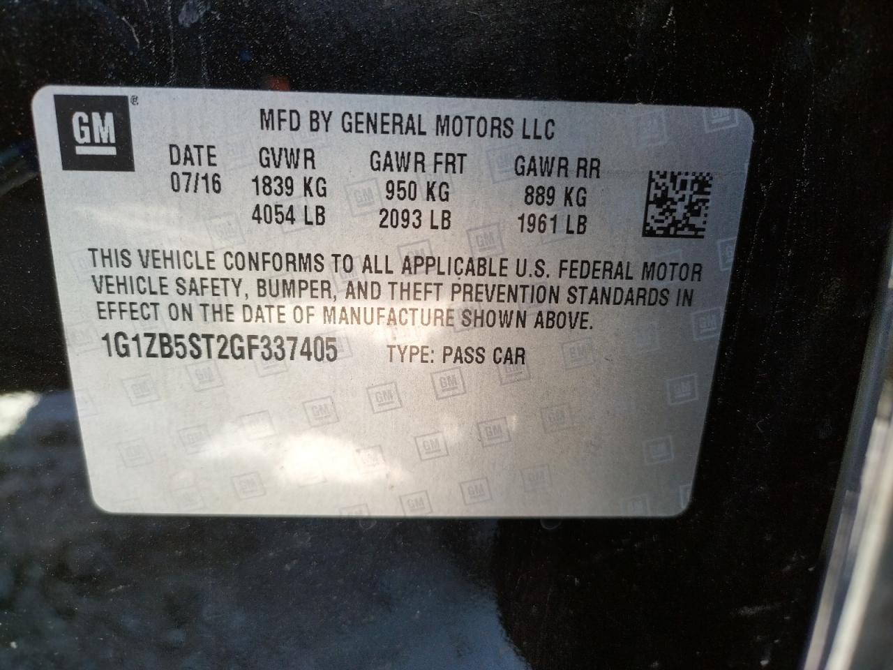 Photo 10 from auction – 2016 CHEVROLET MALIBU LS with VIN 1G1ZB5ST2GF337405