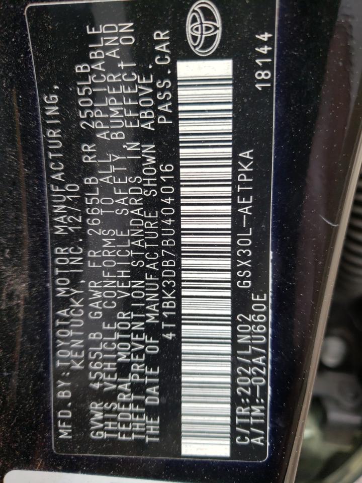 Photo 10 from auction – 2011 TOYOTA AVALON BAS with VIN 4T1BK3DB7BU404016