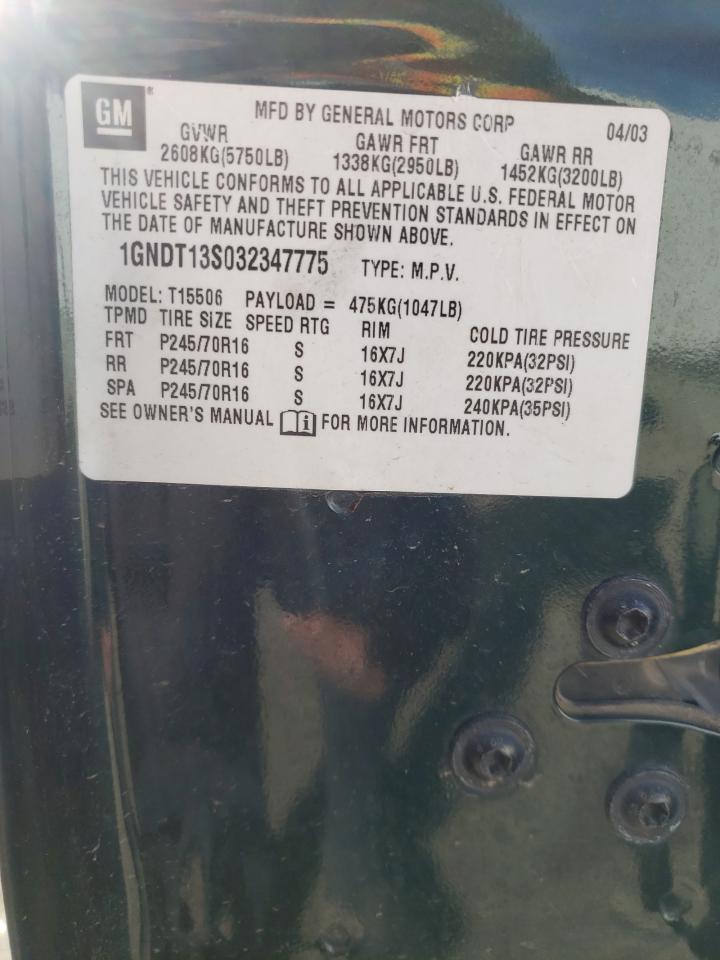 Photo 10 from auction – 2003 CHEVROLET TRAILBLAZE with VIN 1GNDT13S032347775
