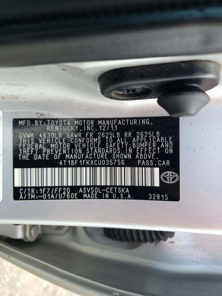 Photo 10 from auction – 2012 TOYOTA CAMRY BASE with VIN 4T1BF1FKXCU035756