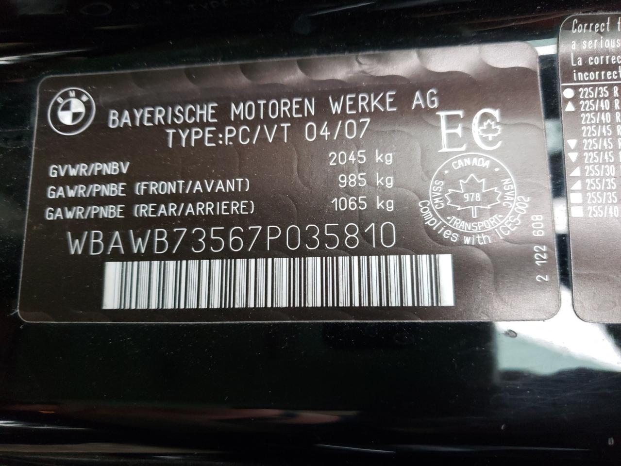 Photo 10 from auction – 2007 BMW 335 I with VIN WBAWB73567P035810