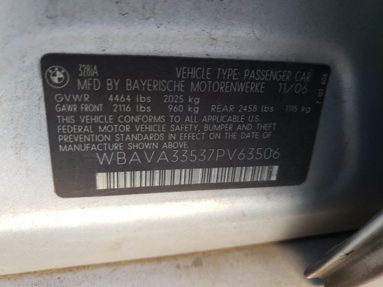Photo 10 from auction – 2007 BMW 328 I with VIN WBAVA33537PV63506