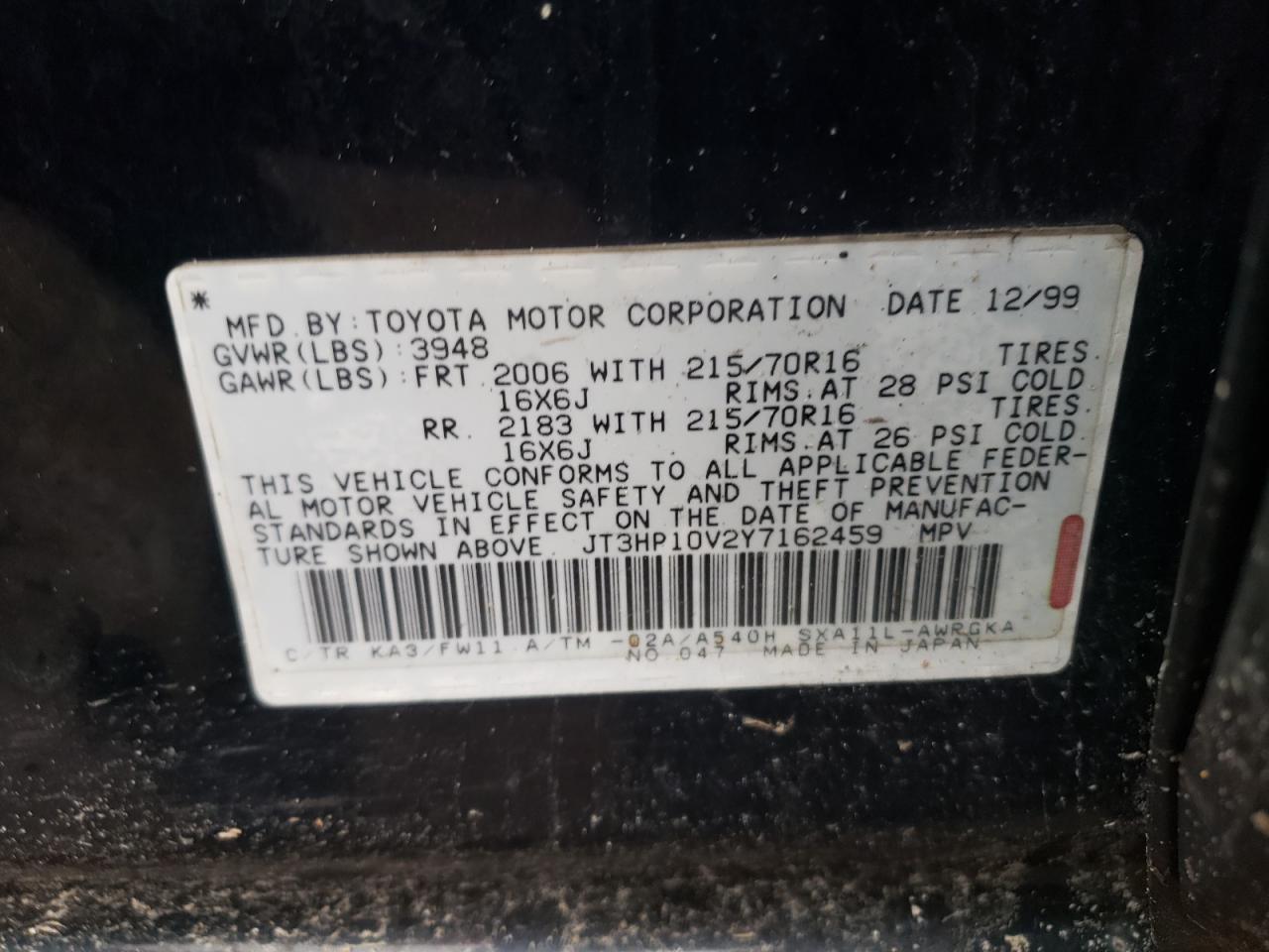 Photo 10 from auction – 2000 TOYOTA RAV4 with VIN JT3HP10V2Y7162459