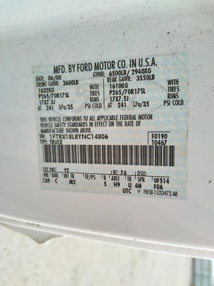 Photo 10 from auction – 2000 FORD F150 with VIN 1FTRX18L8YNC14806