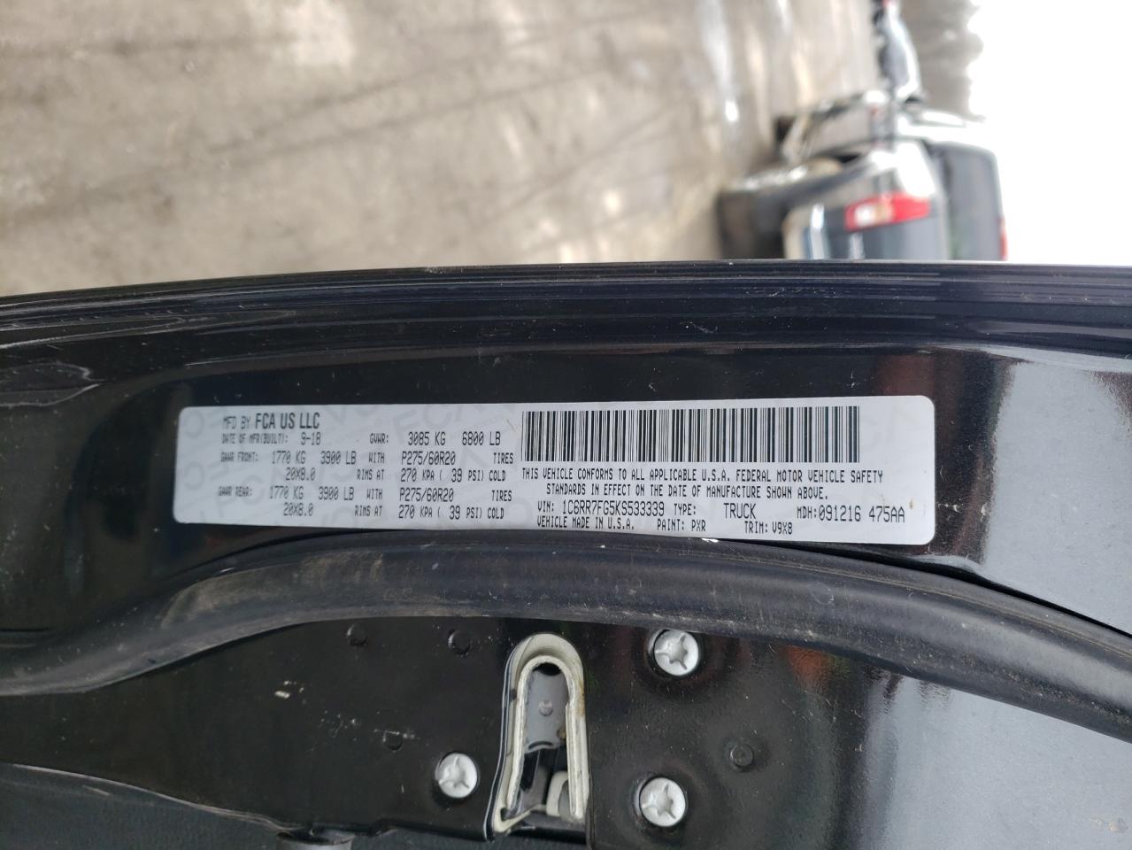 Photo 10 from auction – 2019 RAM 1500 CLASS with VIN 1C6RR7FG5KS533339