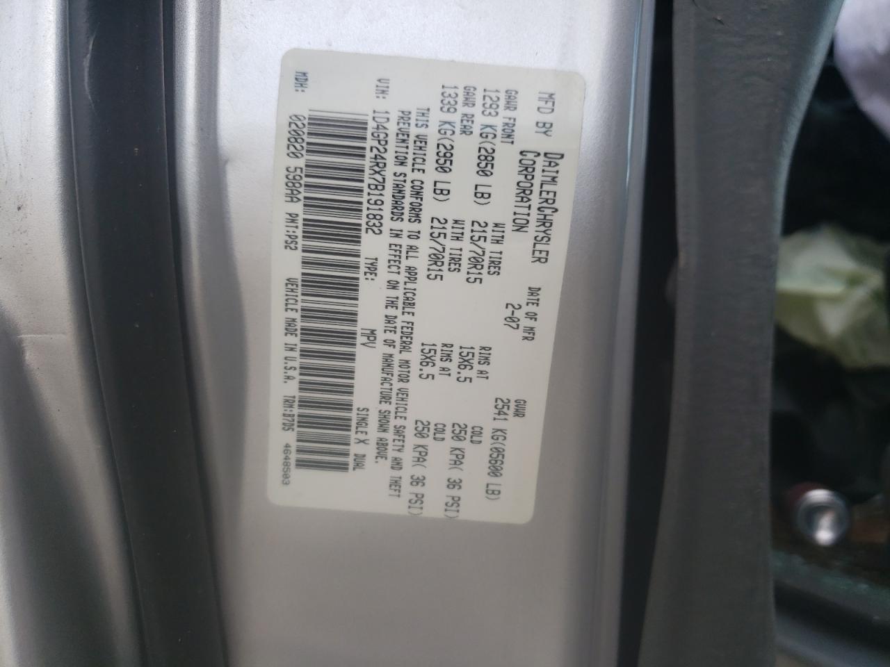صورة رقم 10 من المزاد - 2007 DODGE GRAND CARA مع VIN 1D4GP24RX7B191832
