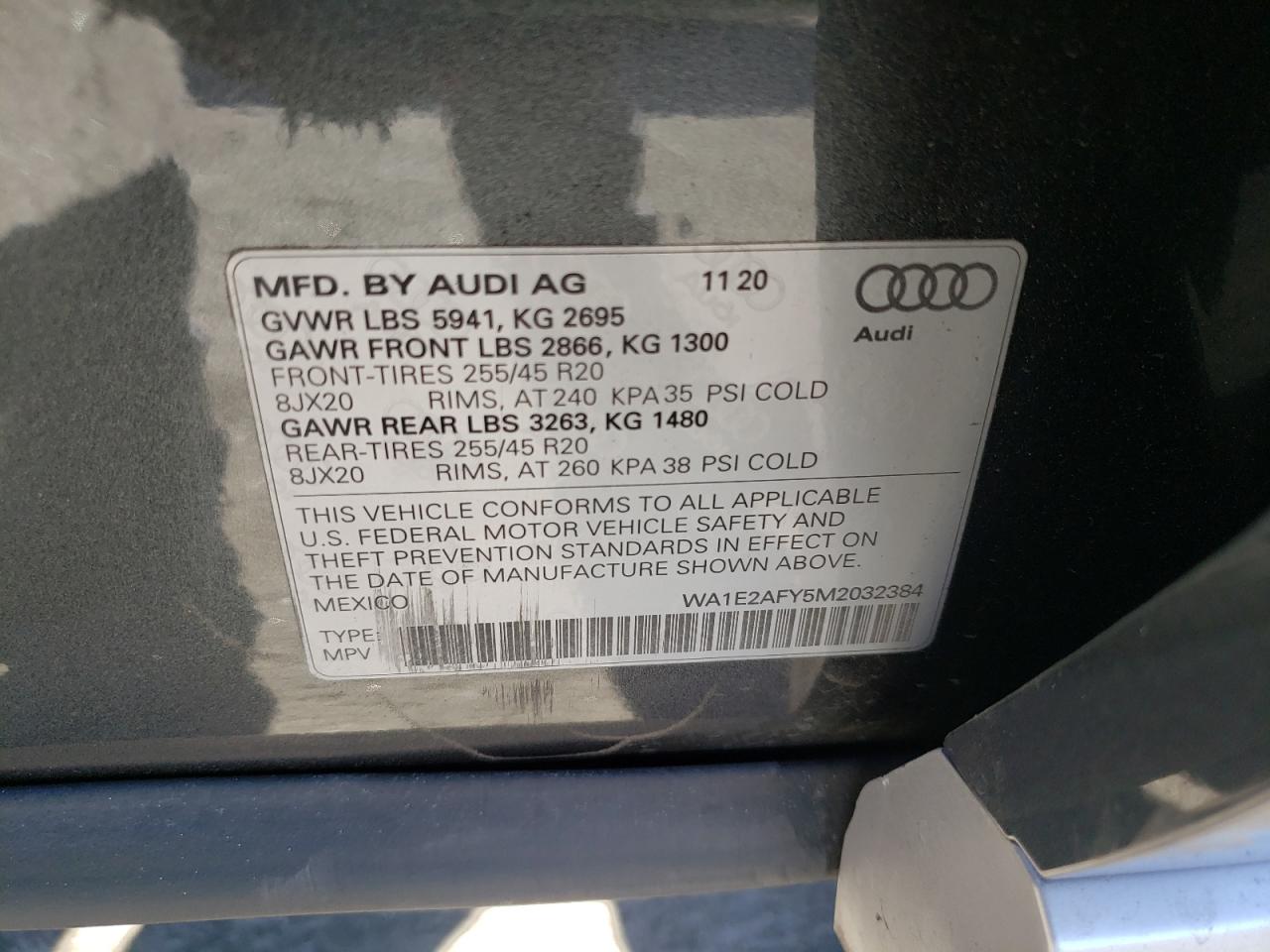 Photo 10 from auction – 2021 AUDI Q5 E PREMI with VIN WA1E2AFY5M2032384