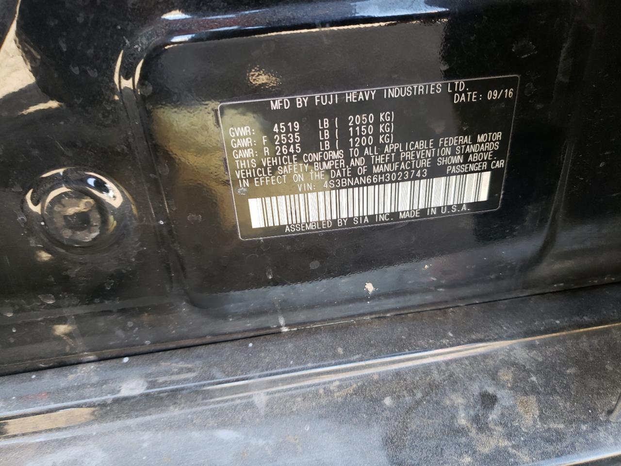 Photo 10 from auction – 2017 SUBARU LEGACY 2.5 with VIN 4S3BNAN66H3023743