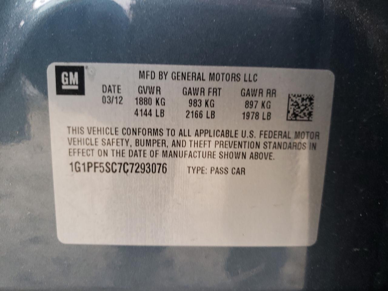 Photo 10 from auction – 2012 CHEVROLET CRUZE LT with VIN 1G1PF5SC7C7293076