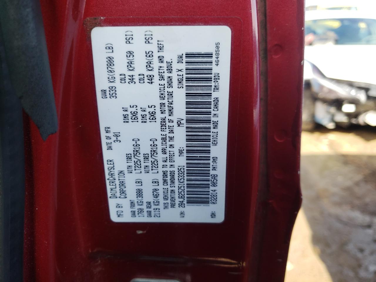 Photo 10 from auction – 2001 DODGE RAM 2500 with VIN 2B4JB25Z51K533251