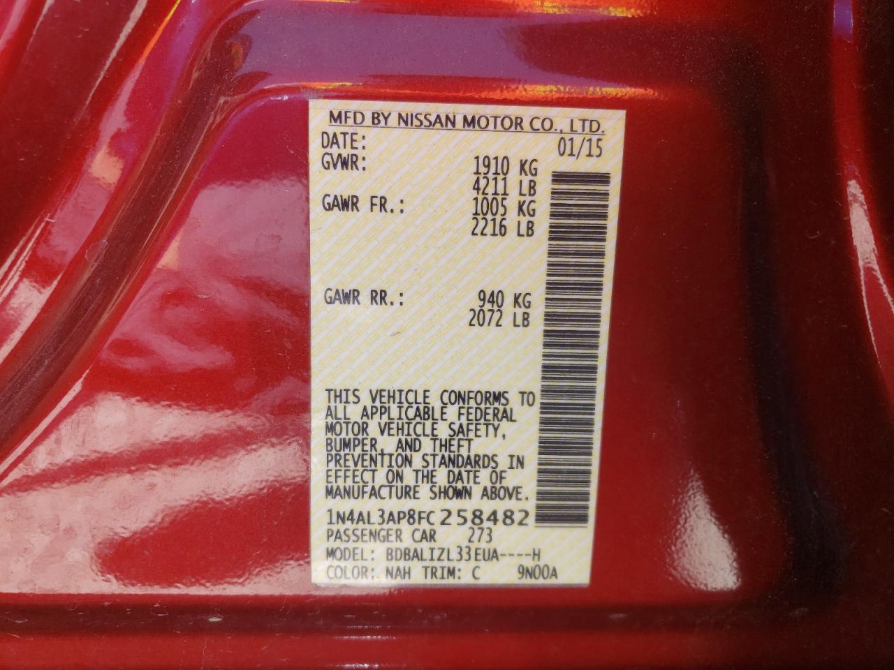 Photo 10 from auction – 2015 NISSAN ALTIMA 2.5 with VIN 1N4AL3AP8FC258482