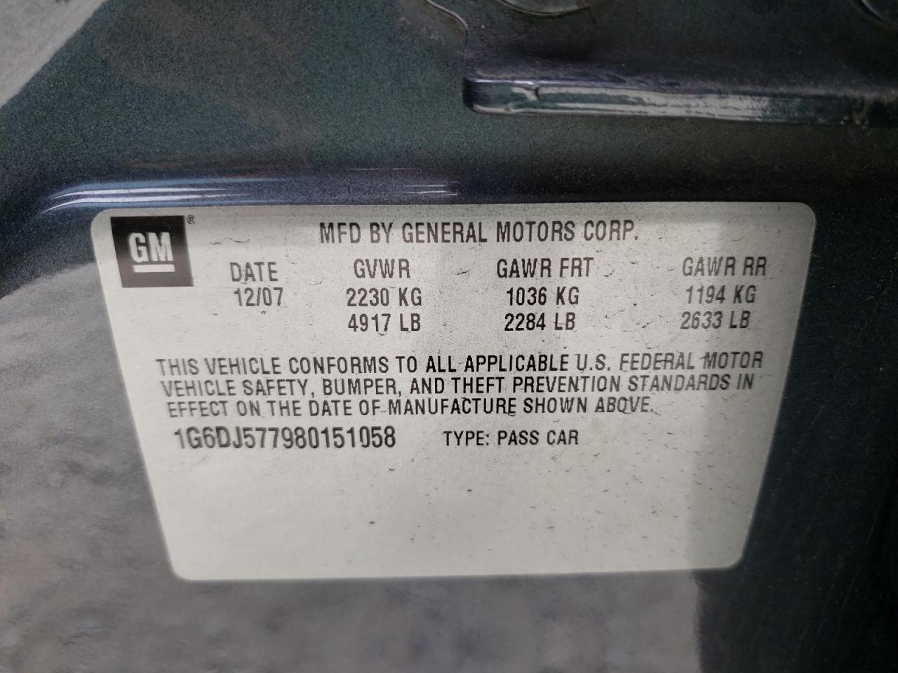 Photo 10 from auction – 2008 CADILLAC CTS with VIN 1G6DJ577980151058