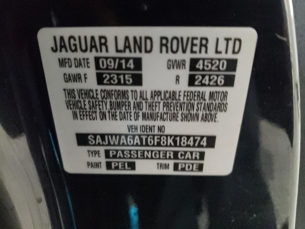 Photo 10 from auction – 2015 JAGUAR F-TYPE with VIN SAJWA6AT6F8K18474