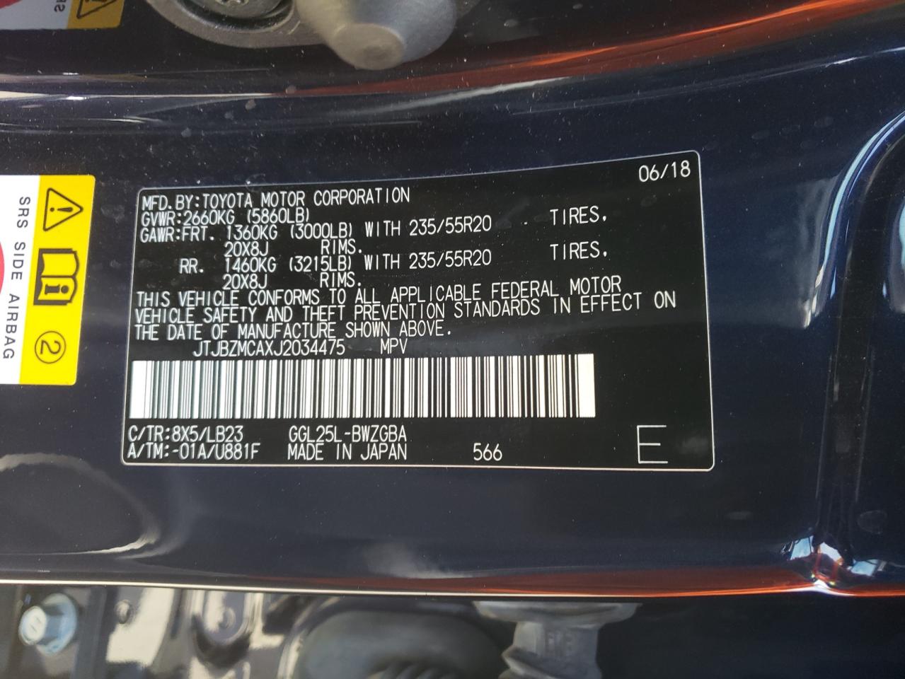 Photo 10 from auction – 2018 LEXUS RX 350 BAS with VIN JTJBZMCAXJ2034475