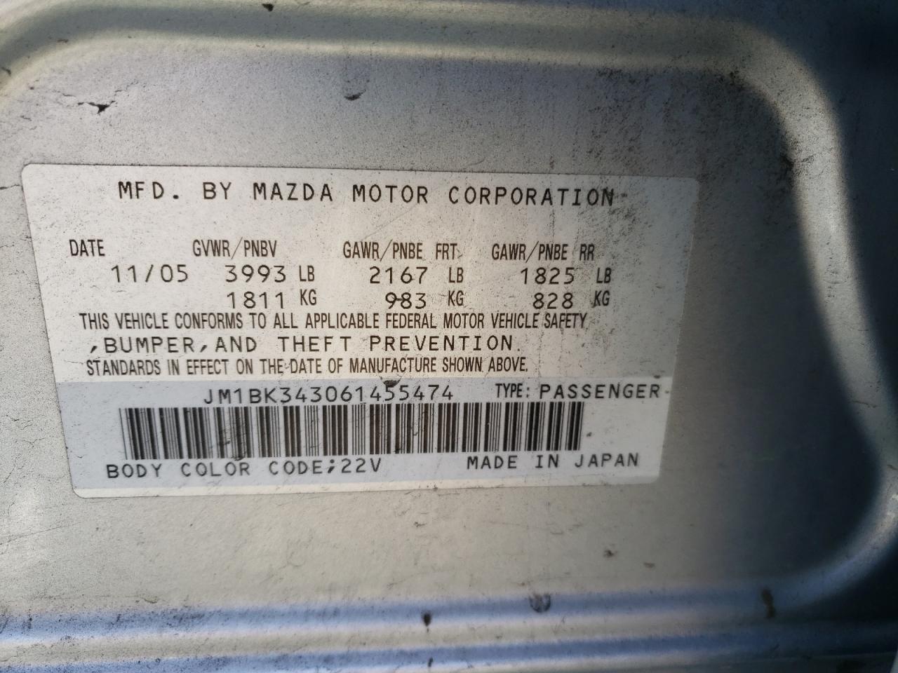 Photo 10 from auction – 2006 MAZDA 3 HATCHBAC with VIN JM1BK343061455474
