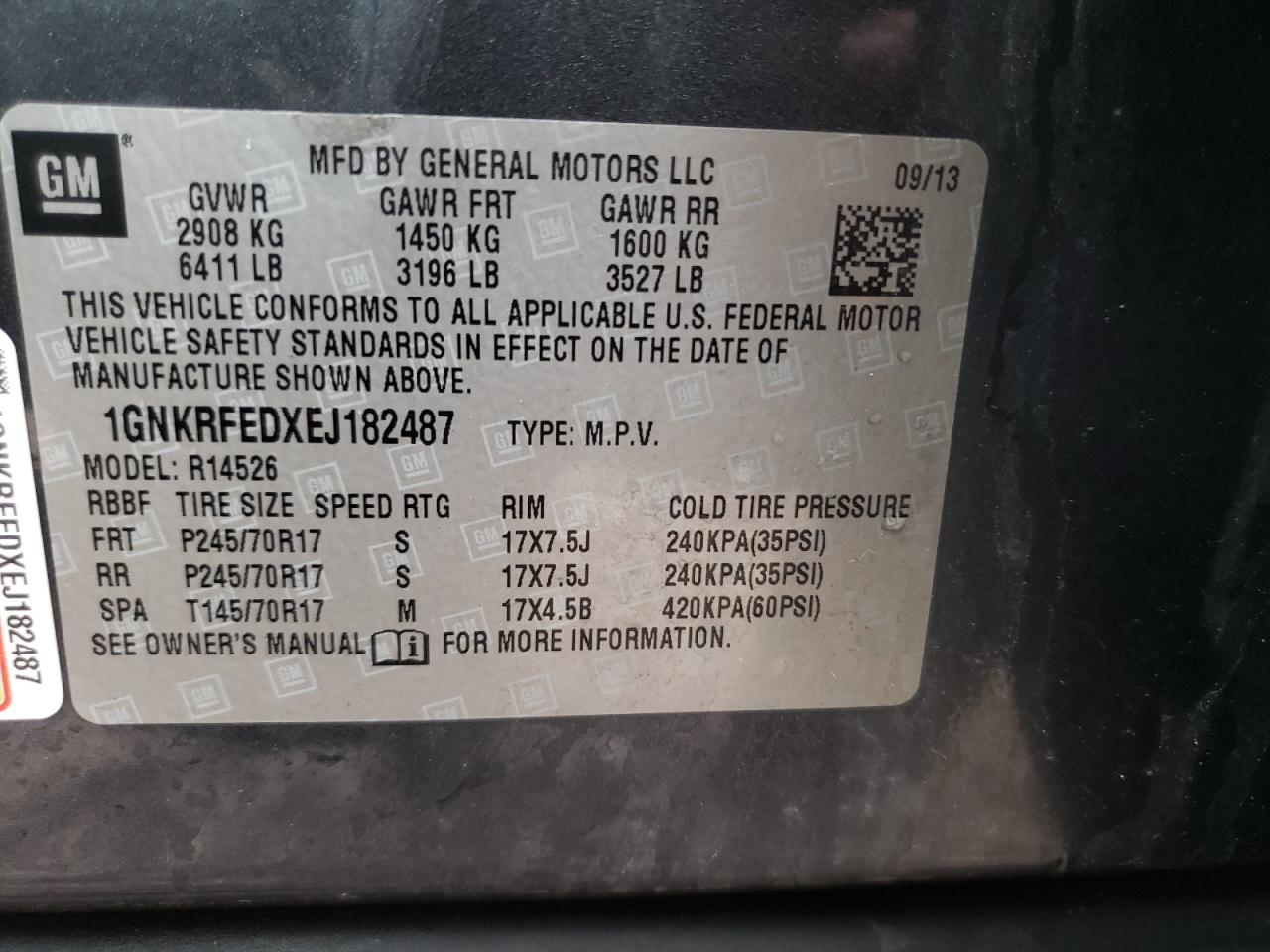 Photo 10 from auction – 2014 CHEVROLET TRAVERSE L with VIN 1GNKRFEDXEJ182487