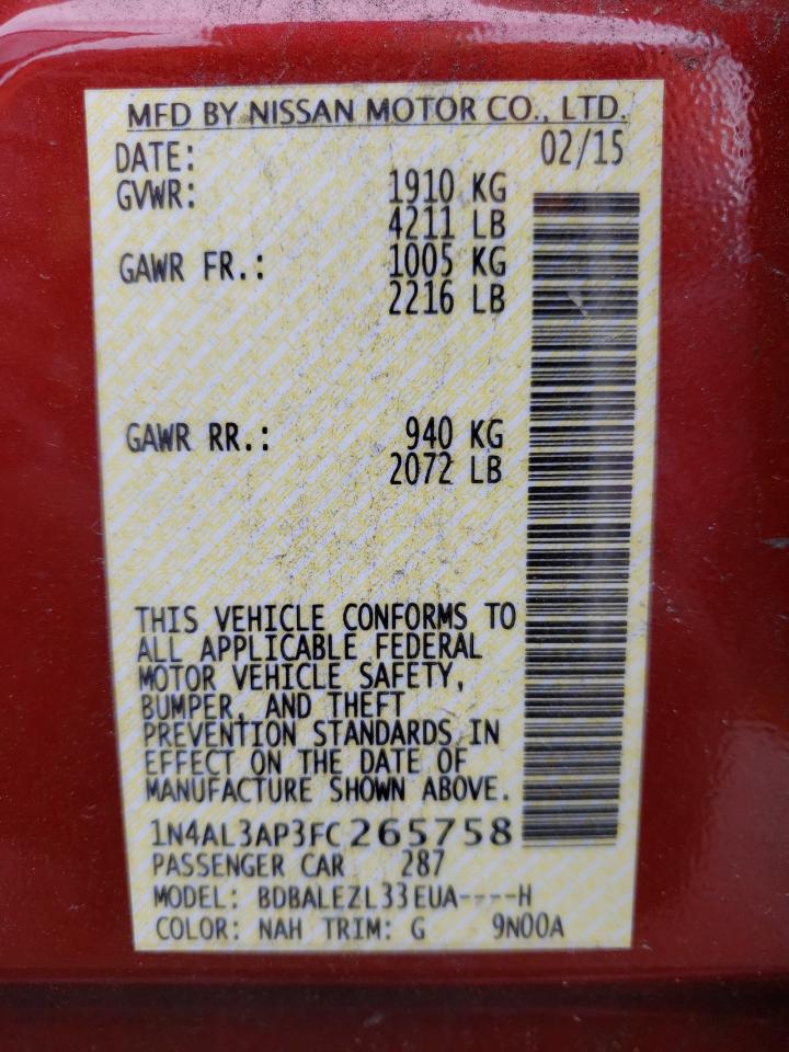 Photo 10 from auction – 2015 NISSAN ALTIMA 2.5 with VIN 1N4AL3AP3FC265758