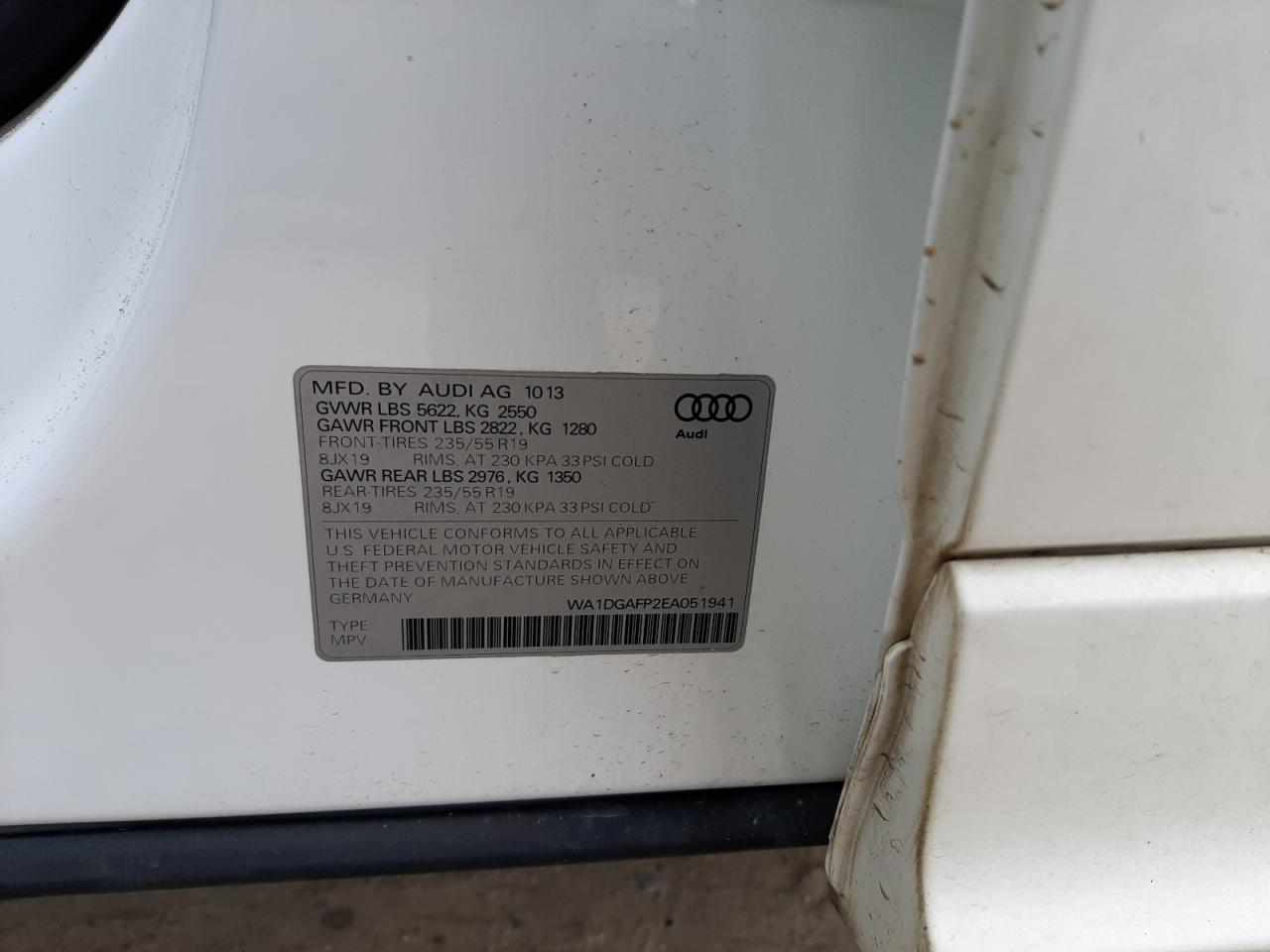 Photo 10 from auction – 2014 AUDI Q5 with VIN WA1DGAFP2EA051941