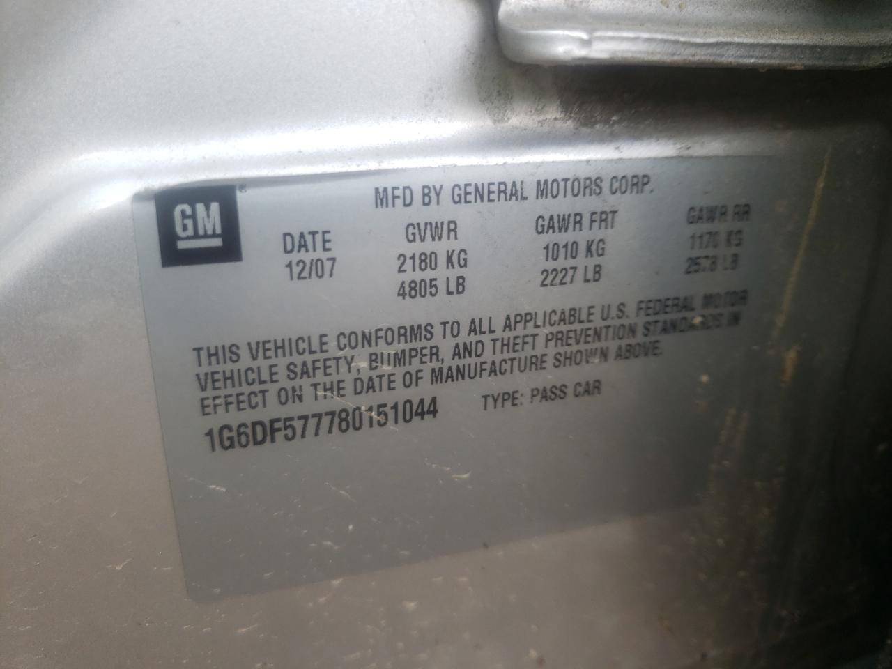 Photo 10 from auction – 2008 CADILLAC CTS with VIN 1G6DF577780151044