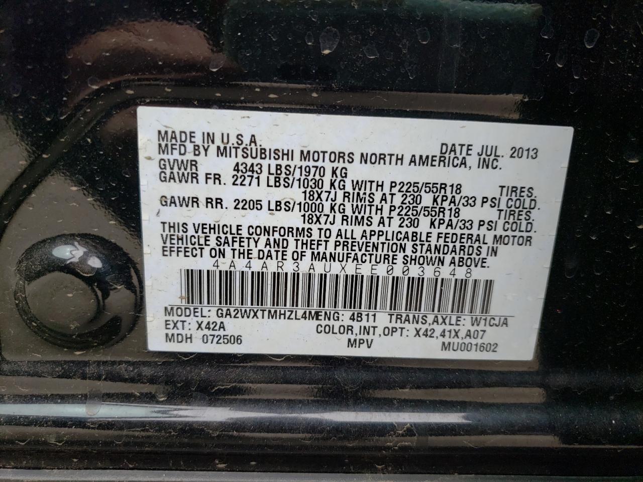 Photo 10 from auction – 2014 MITSUBISHI OUTLANDER with VIN 4A4AR3AUXEE003648