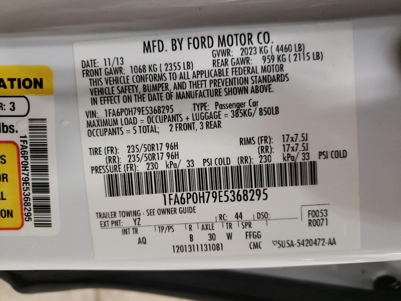 Photo 10 from auction – 2014 FORD FUSION SE with VIN 1FA6P0H79E5368295