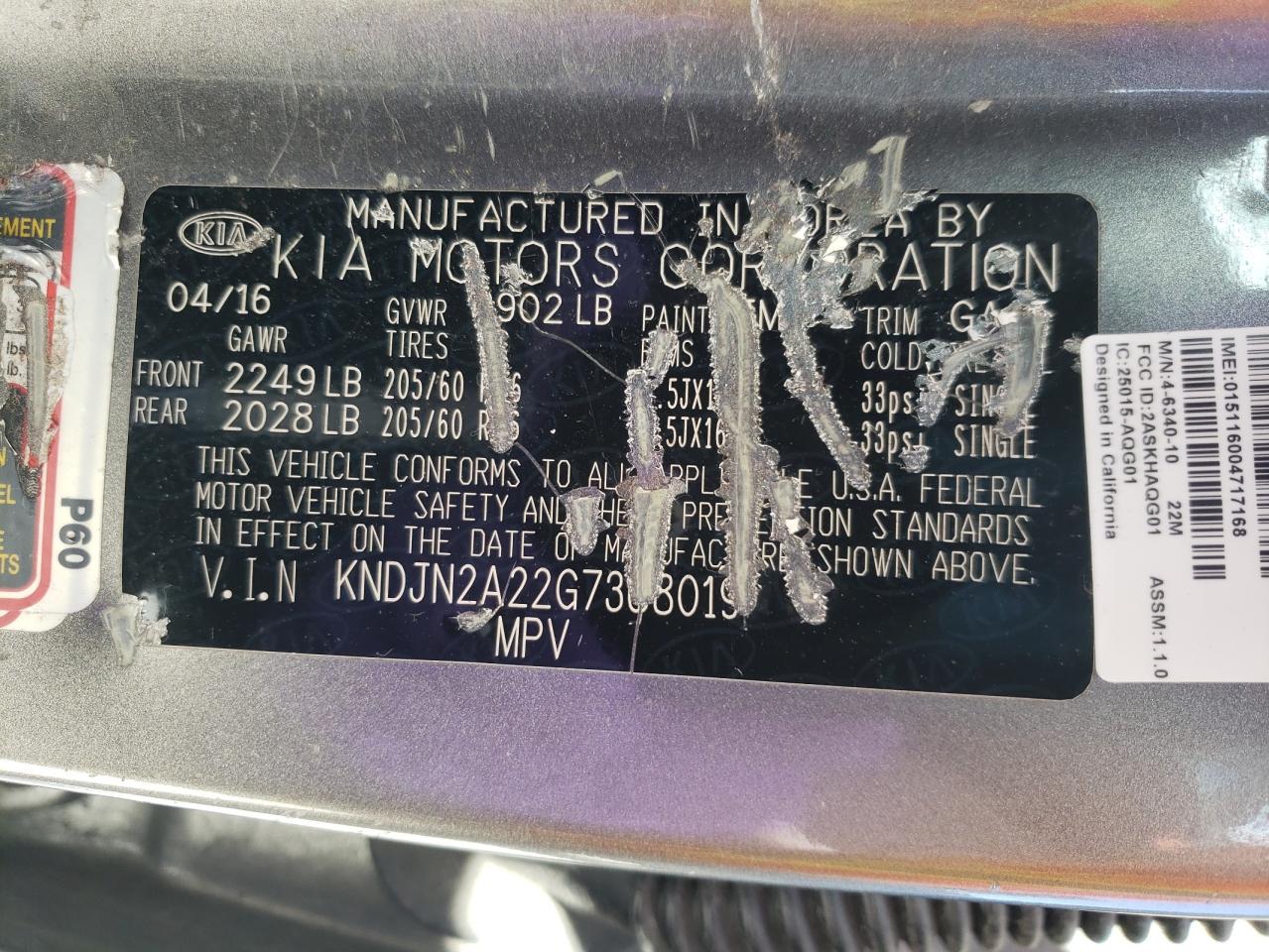 Photo 10 from auction – 2016 KIA SOUL with VIN KNDJN2A22G7368019