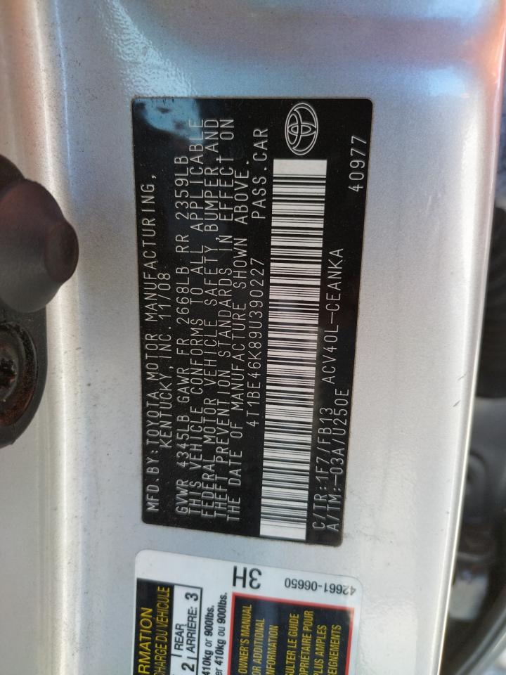 Photo 10 from auction – 2009 TOYOTA CAMRY BASE with VIN 4T1BE46K89U390227
