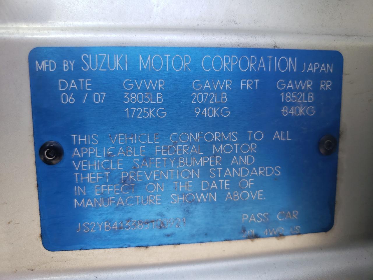 Photo 10 from auction – 2008 SUZUKI SX4 BASE with VIN JS2YB413385100921
