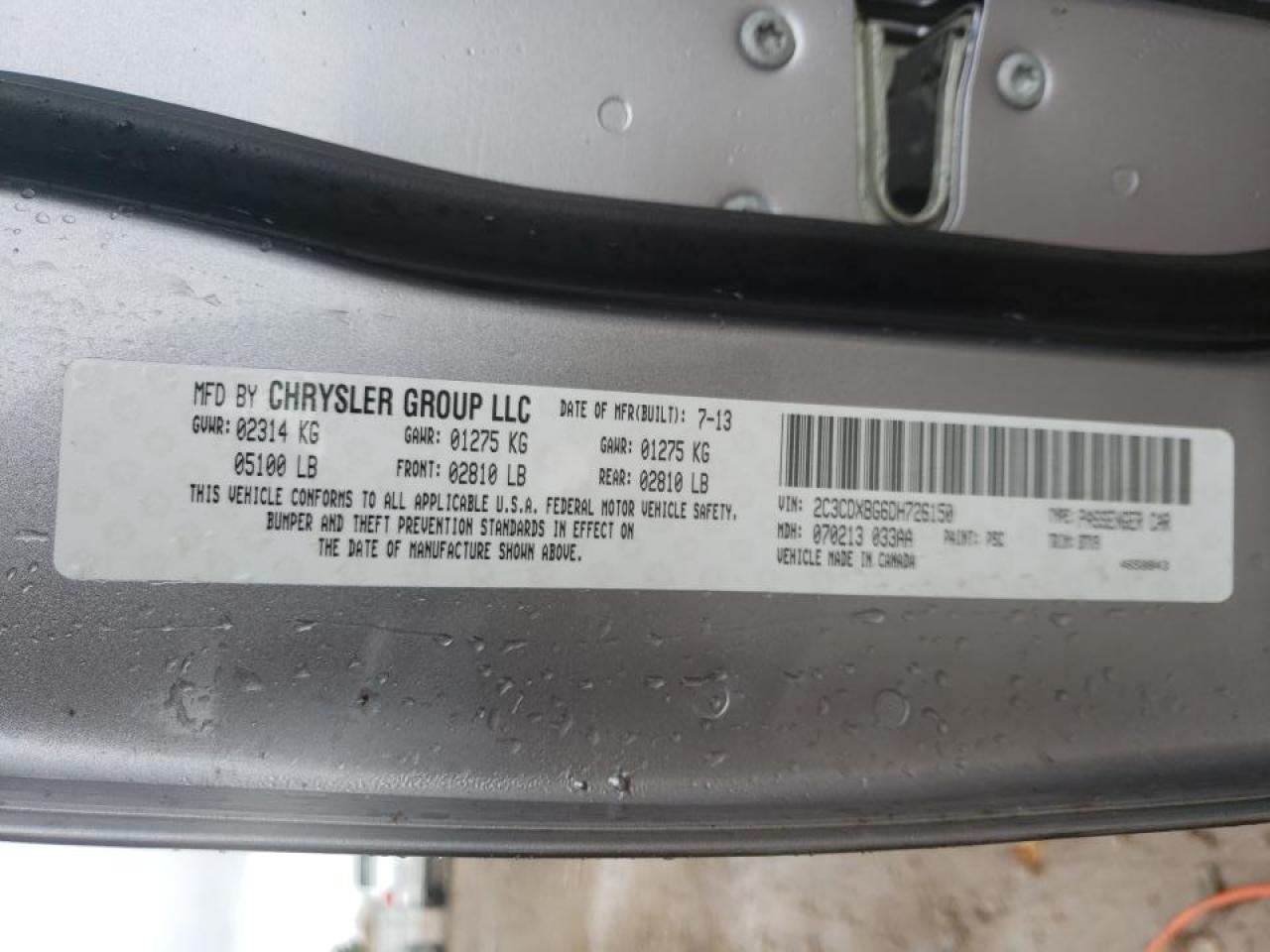 Photo 10 from auction – 2013 DODGE CHARGER SE with VIN 2C3CDXBG6DH726150