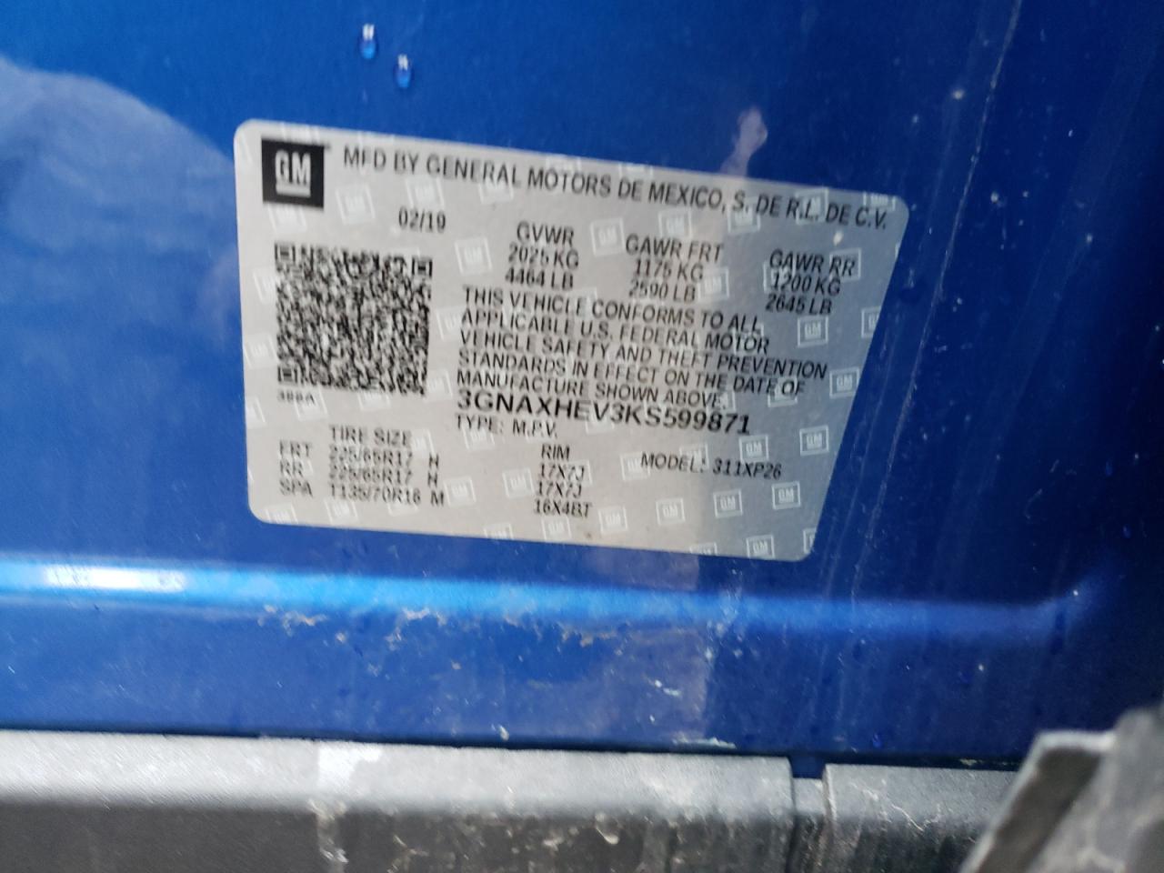 Photo 10 from auction – 2019 CHEVROLET EQUINOX LS with VIN 3GNAXHEV3KS599871