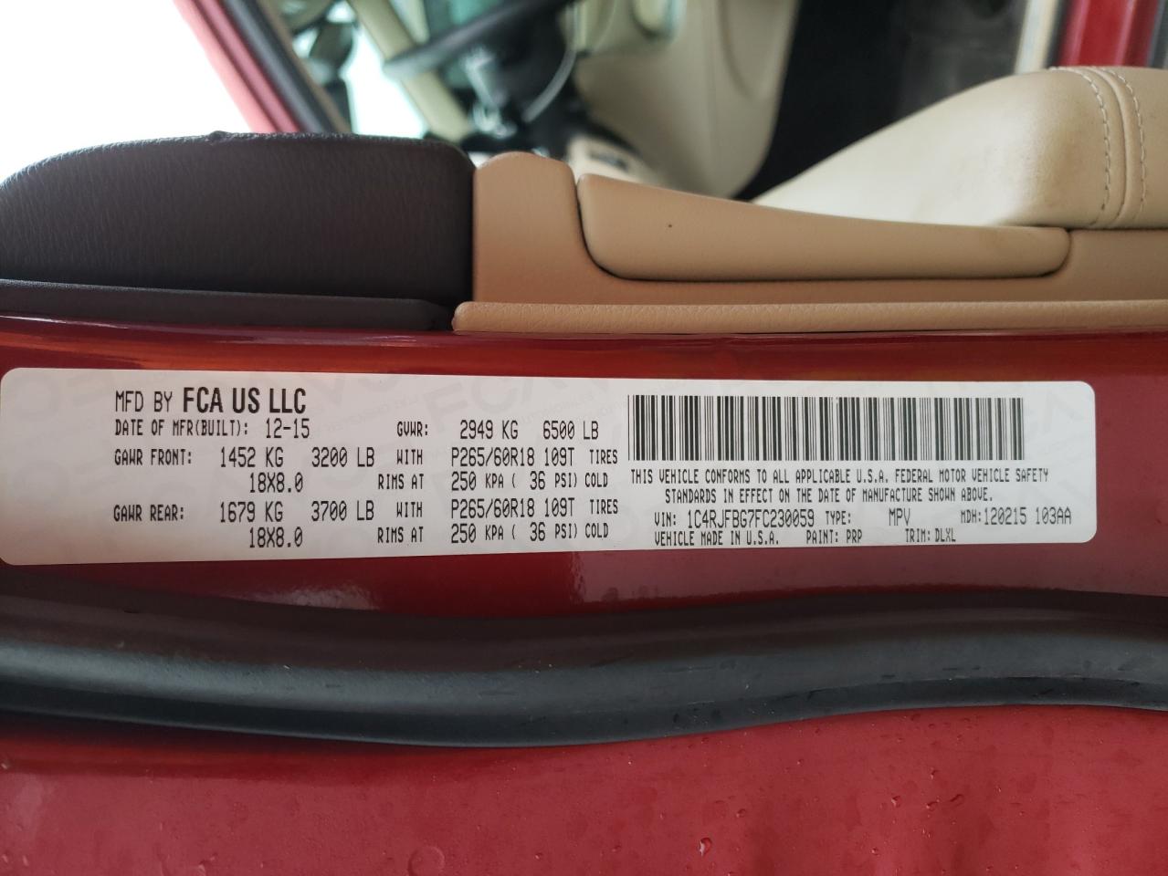 Photo 10 from auction – 2015 JEEP GRAND CHER with VIN 1C4RJFBG7FC230059