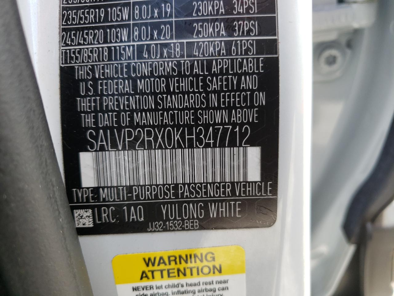 Photo 10 from auction – 2019 LAND ROVER RANGE ROVE with VIN SALVP2RX0KH347712