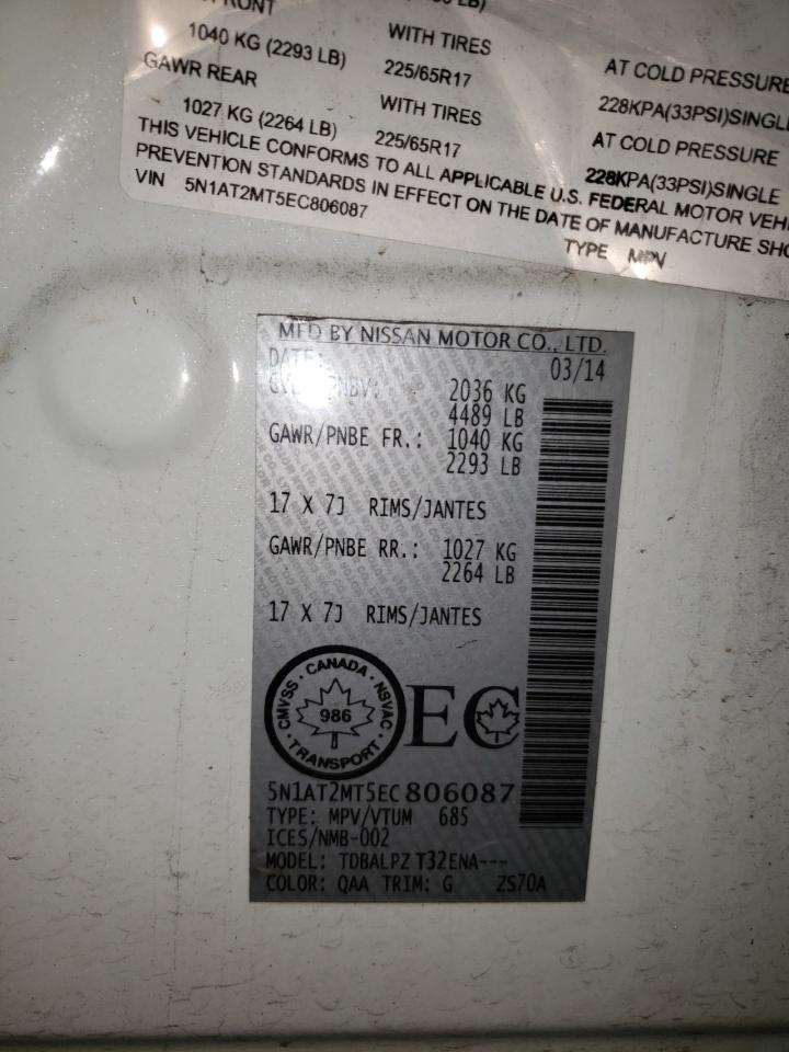 Photo 10 from auction – 2014 NISSAN ROGUE S with VIN 5N1AT2MT5EC806087