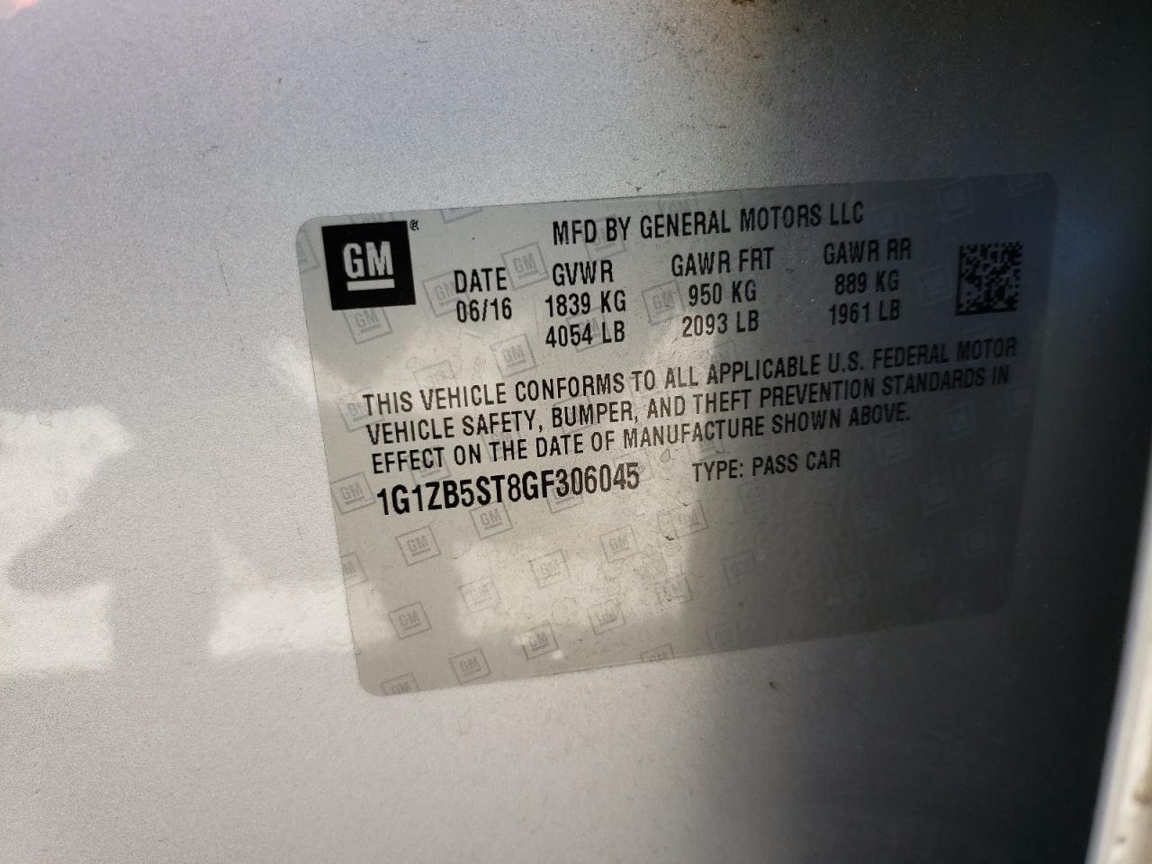 Photo 10 from auction – 2016 CHEVROLET MALIBU LS with VIN 1G1ZB5ST8GF306045