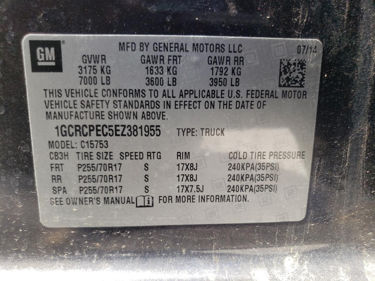 Photo 10 from auction – 2014 CHEVROLET SILVERADO with VIN 1GCRCPEC5EZ381955