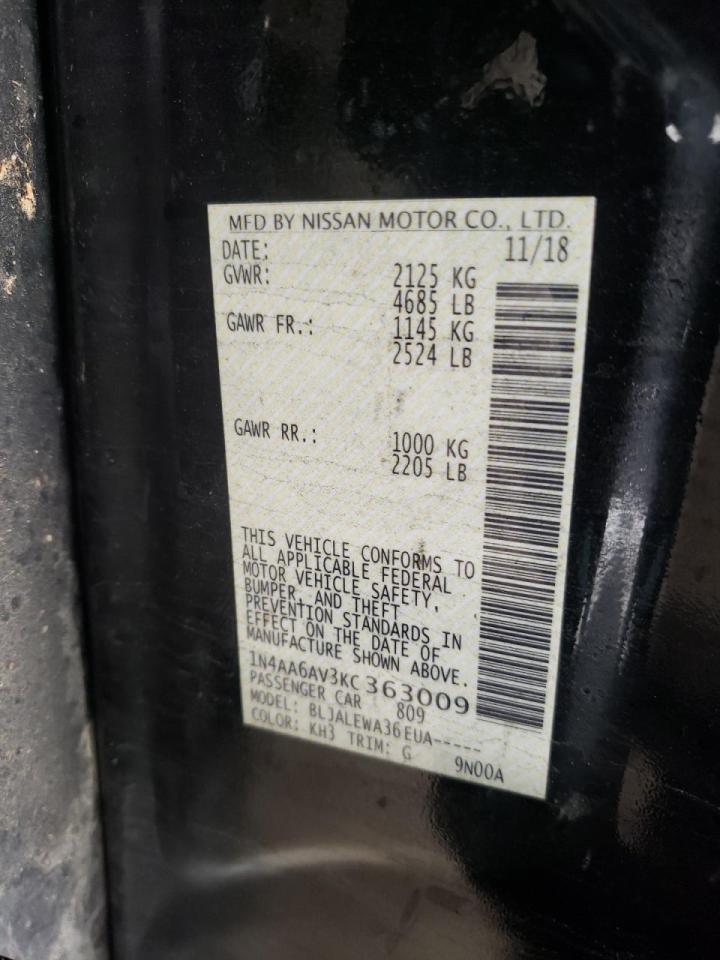 Photo 10 from auction – 2019 NISSAN MAXIMA S with VIN 1N4AA6AV3KC363009