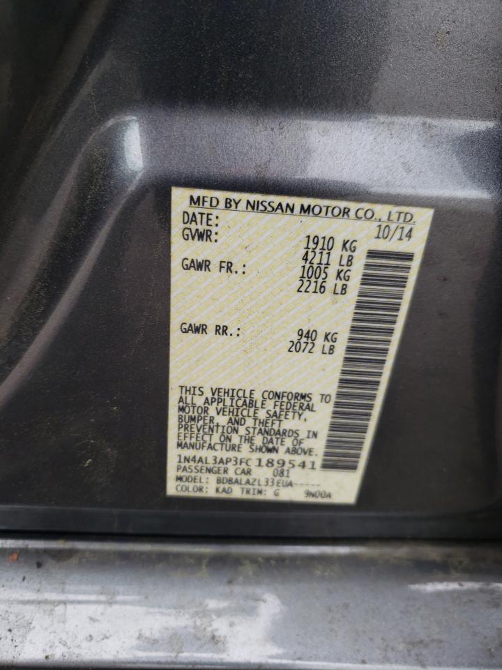 Photo 10 from auction – 2015 NISSAN ALTIMA 2.5 with VIN 1N4AL3AP3FC189541