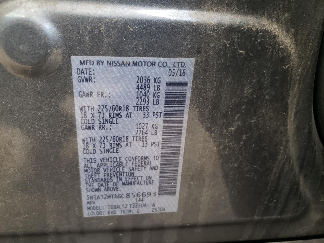 Photo 10 from auction – 2016 NISSAN ROGUE S with VIN 5N1AT2MT6GC856693