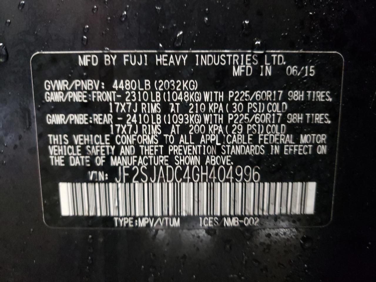 Photo 10 from auction – 2016 SUBARU FORESTER 2 with VIN JF2SJADC4GH404996