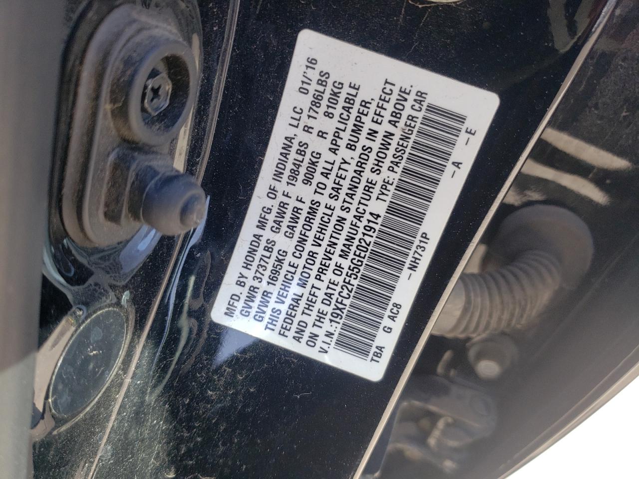 Photo 10 from auction – 2016 HONDA CIVIC LX with VIN 19XFC2F55GE021914