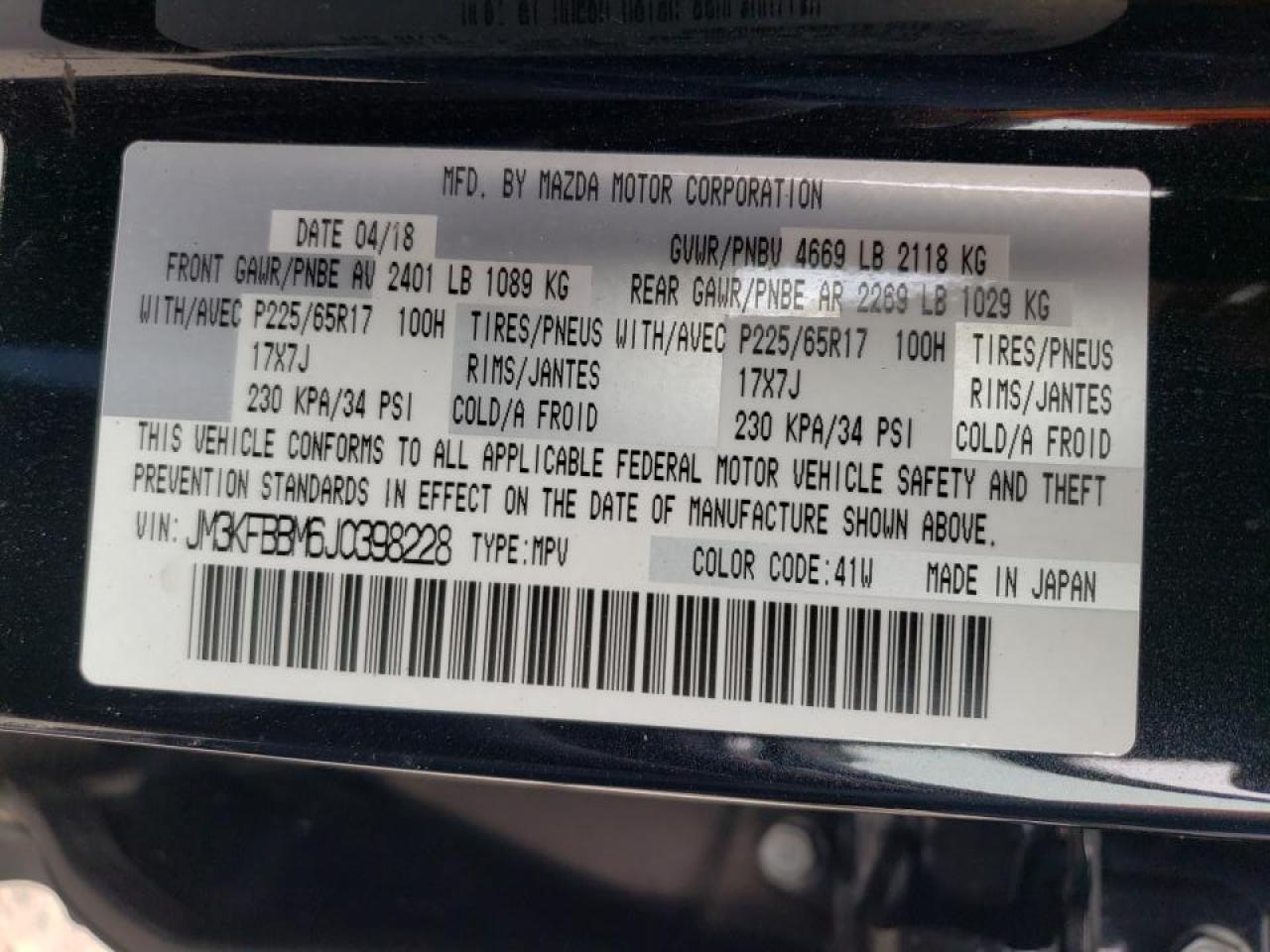 Photo 10 from auction – 2018 MAZDA CX-5 SPORT with VIN JM3KFBBM6J0398228