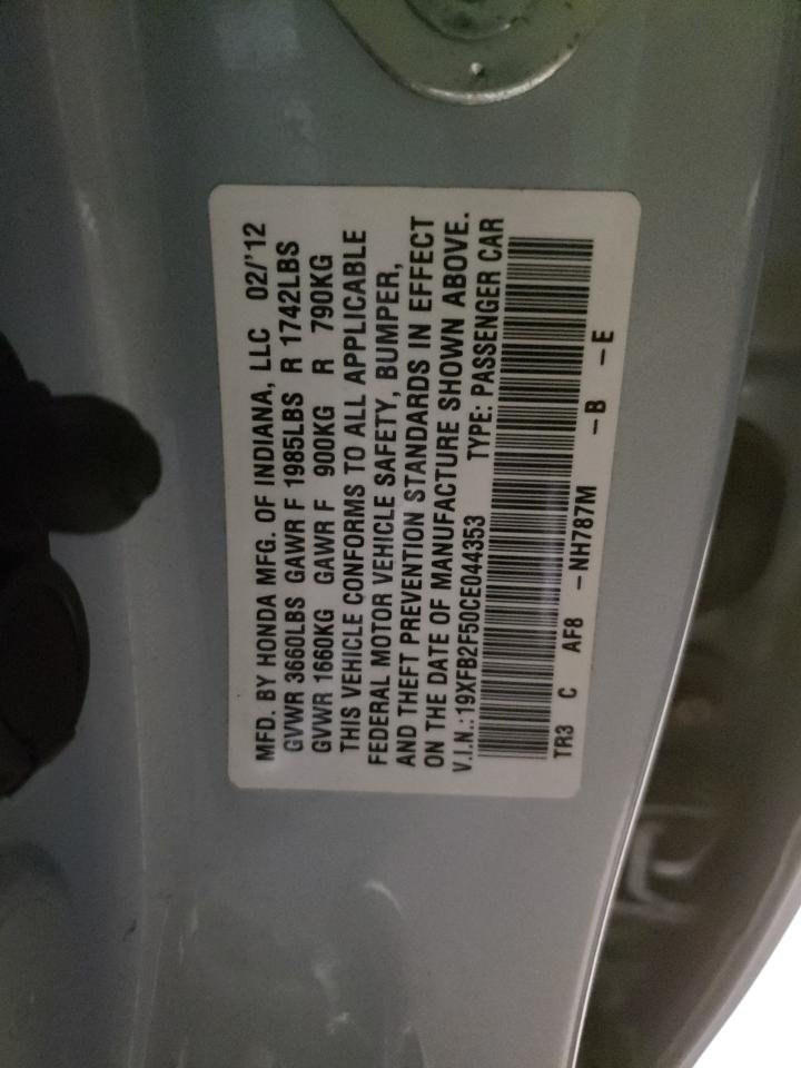 Photo 10 from auction – 2012 HONDA CIVIC LX with VIN 19XFB2F50CE044353
