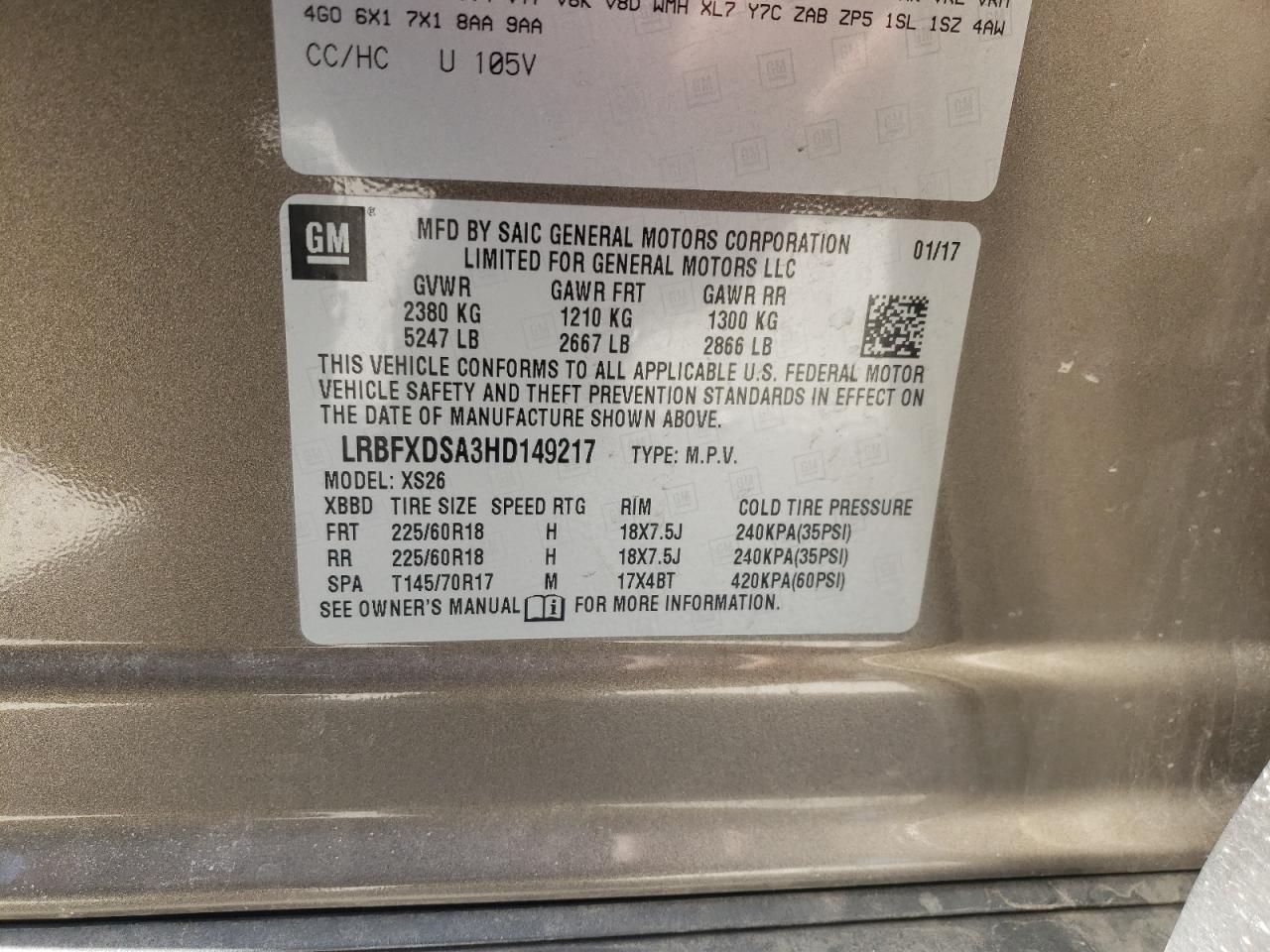 Photo 10 from auction – 2017 BUICK ENVISION E with VIN LRBFXDSA3HD149217