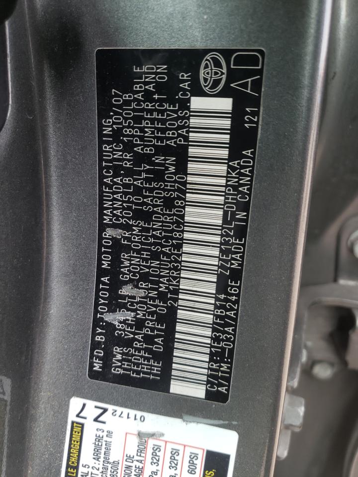Photo 10 from auction – 2008 TOYOTA COROLLA MA with VIN 2T1KR32E18C708770