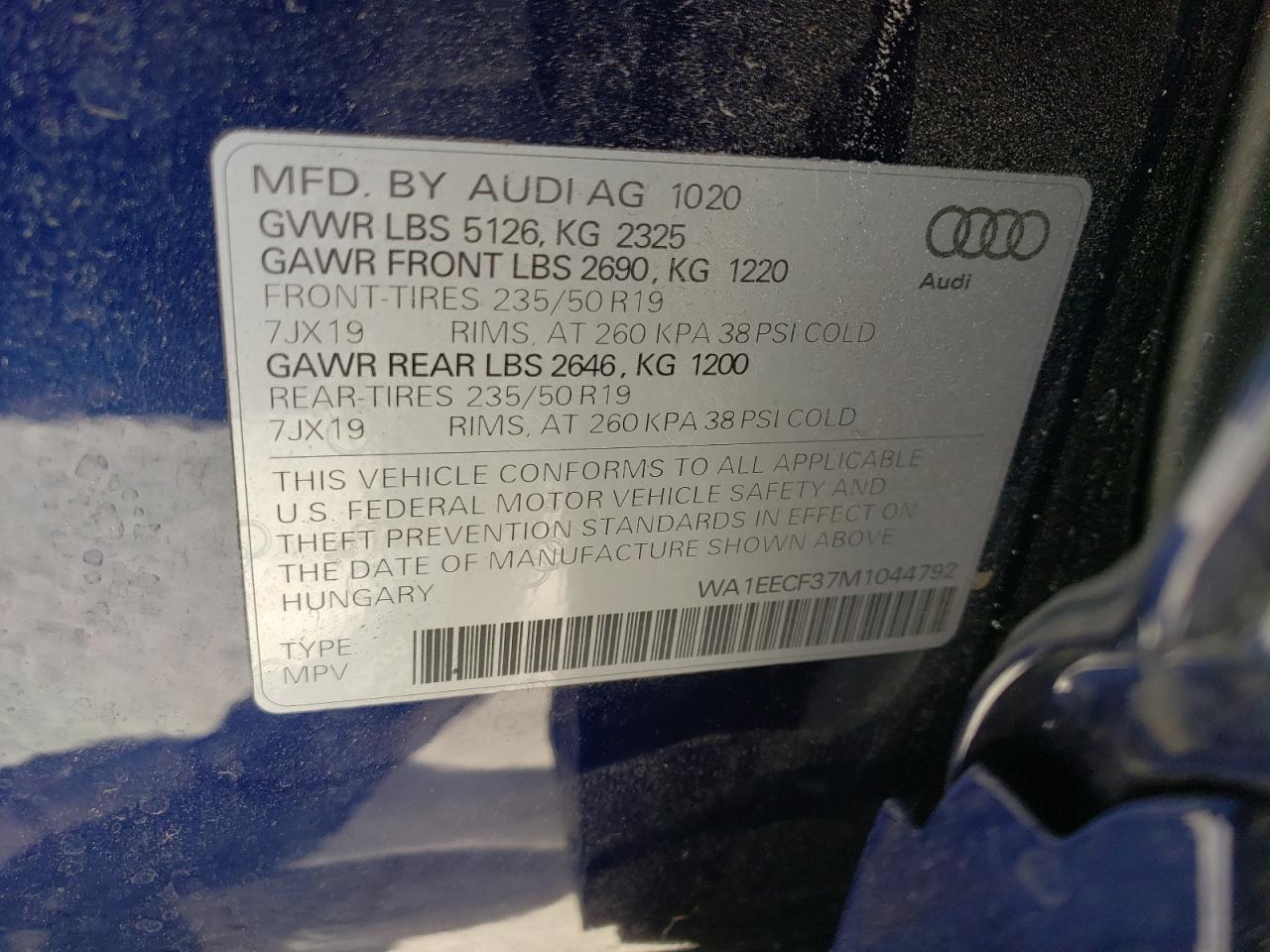 Photo 10 from auction – 2021 AUDI Q3 PREMIUM with VIN WA1EECF37M1044792