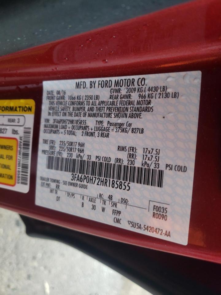 Photo 10 from auction – 2017 FORD FUSION SE with VIN 3FA6P0H72HR185855