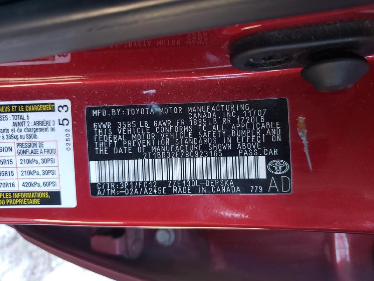 Photo 10 from auction – 2008 TOYOTA COROLLA CE with VIN 2T1BR32E78C923165