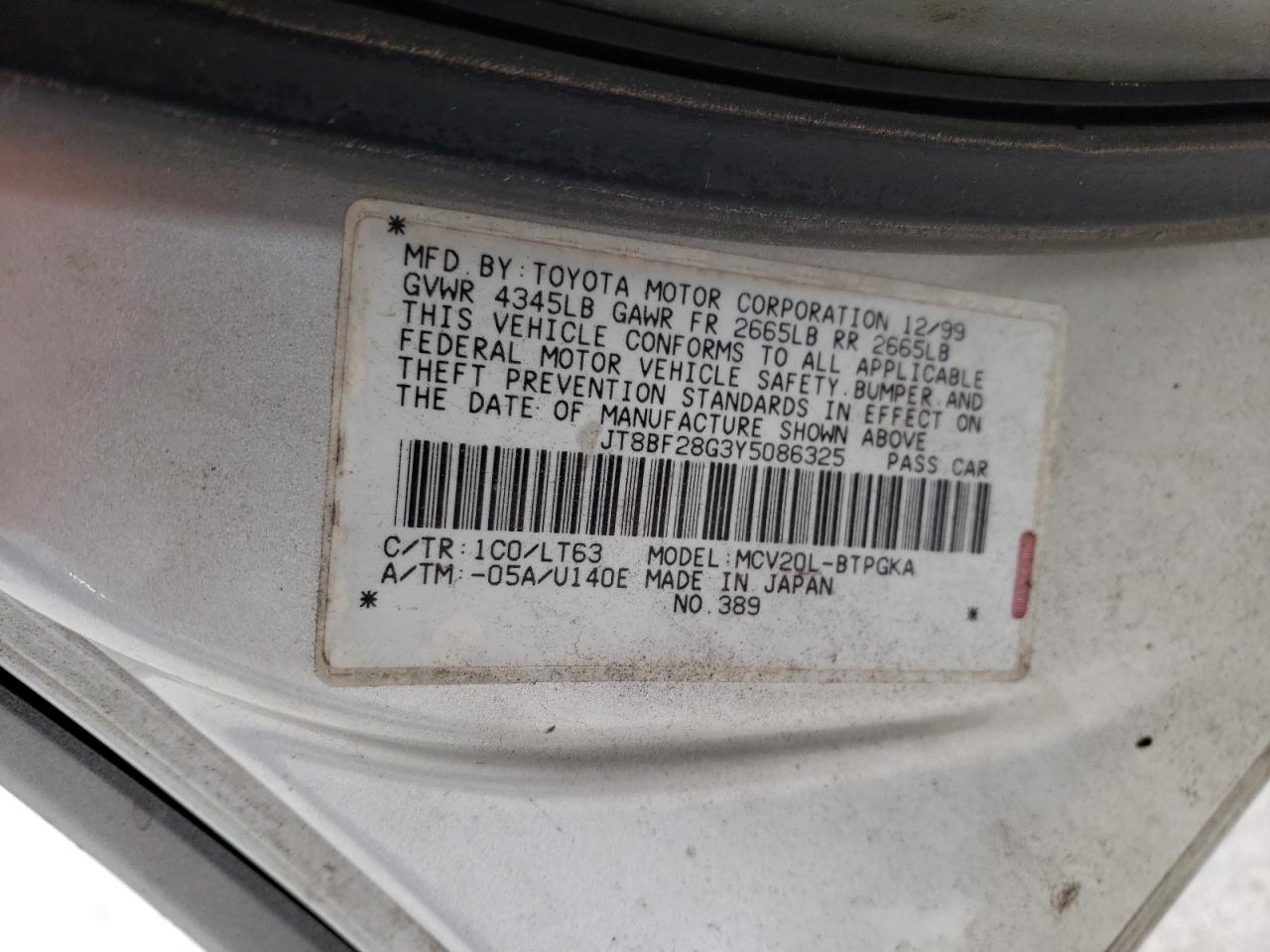 Foto 10 de la subasta – 2000 LEXUS ES 300 con VIN JT8BF28G3Y5086325