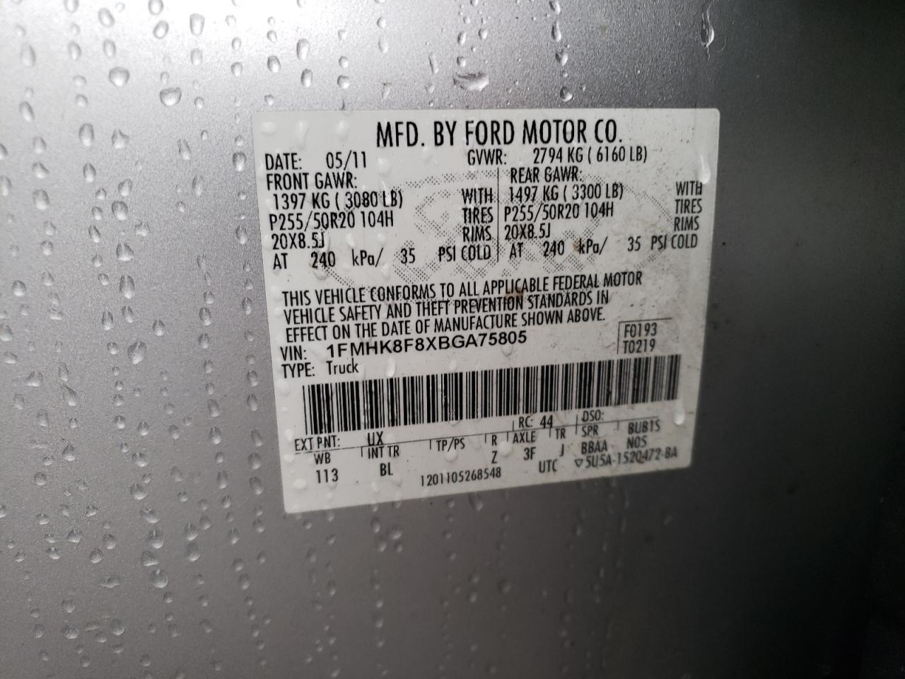 Photo 10 from auction – 2011 FORD EXPLORER L with VIN 1FMHK8F8XBGA75805