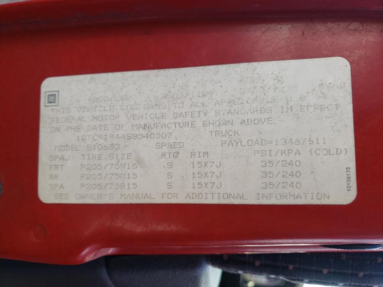 Photo 10 from auction – 1995 GMC SONOMA with VIN 1GTCS1944S8540507